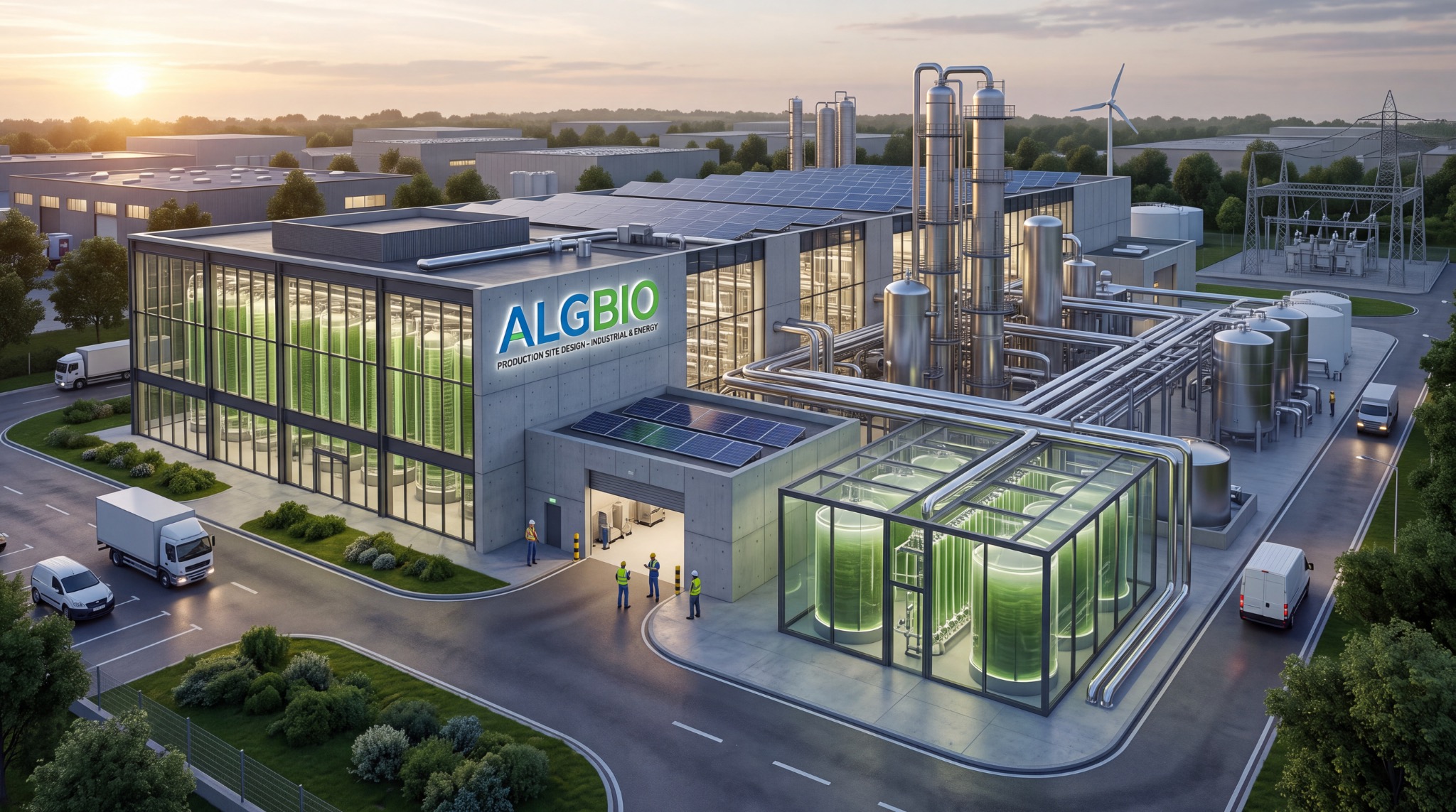 Industrial facility with modular microalgae systems
